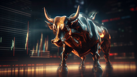 Bull market, stock market trading with investment stock graph background. Stocks, Financial and Economic conceptの素材