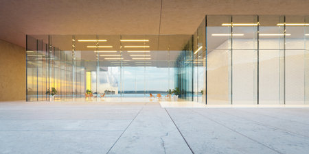 Modern glass wall commercial buildings exterior. Realistic 3d renderingの写真素材