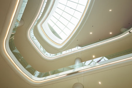 Low angle view of Architectural details with futuristic ceiling with lightingの写真素材