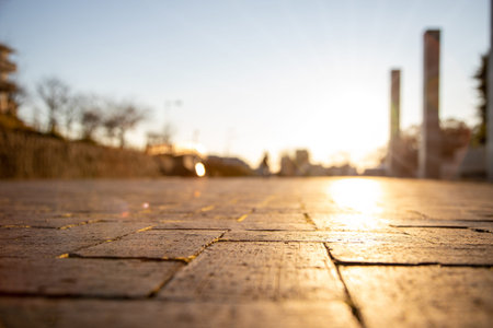 The background of the city landscape in the evening before sunset
