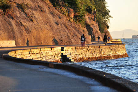 seawall at sunsetの写真素材