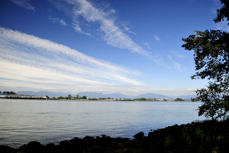 River with fluffy clouds