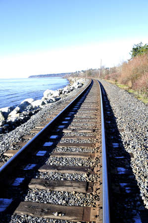railway on the seasideの写真素材