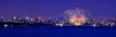 Fireworks with city skylineの写真素材