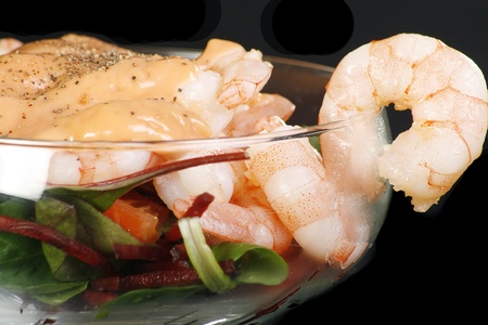 close up of fresh prawn cocktail on a black backgroundの写真素材