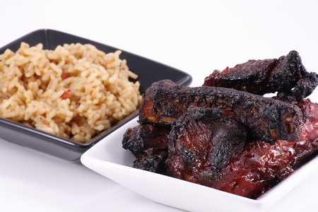 barbecued pork ribs and riceの写真素材