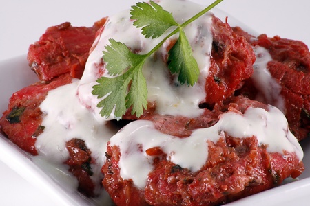 indian starter on white dishの写真素材