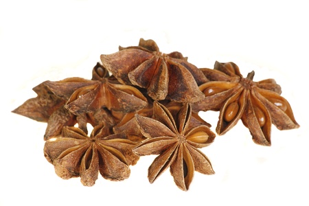 whole spices star anise isolated on a white backgroundの写真素材