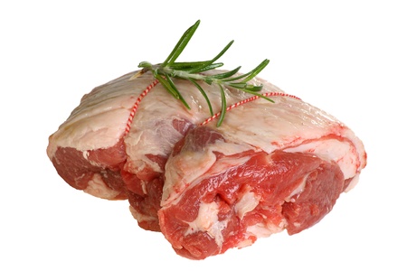 raw shoulder of lamb isolated on a white backgroundの写真素材