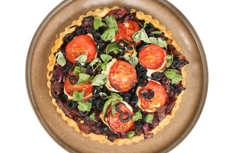 onion and goats cheese tart from aboveの写真素材