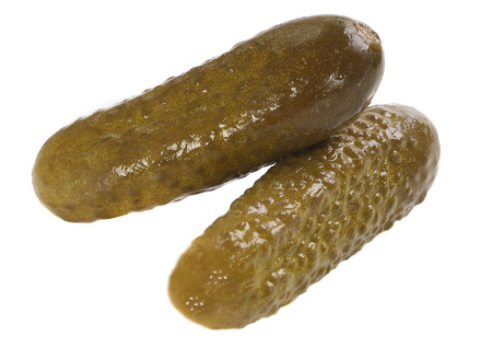 two dill pickles isolated on a white backgroundの写真素材