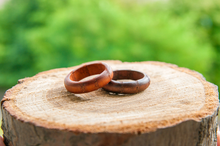 wedding rings in rustic styleの写真素材