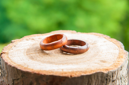 wedding rings in rustic styleの写真素材