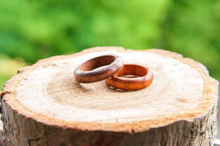 wedding rings in rustic styleの写真素材