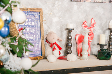 Christmas decor. Large bright living room. Christmas treeの写真素材