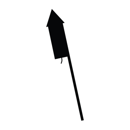 A black and white silhouette of a firework rocket with a stick and a fuseのイラスト素材