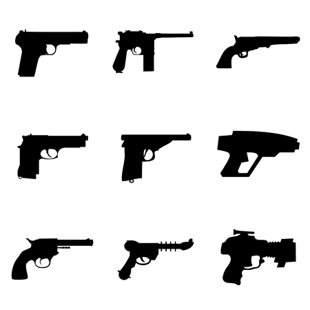 Black silhouettes of a selection of handgunのイラスト素材