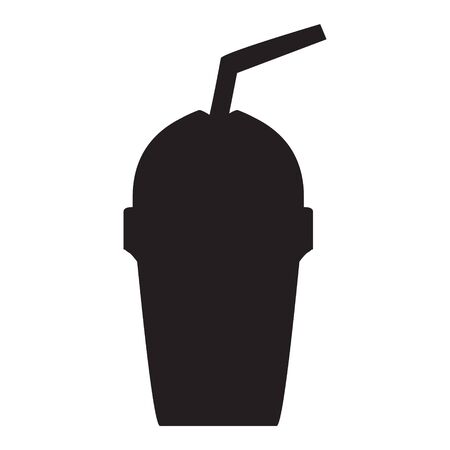 A black and white silhouette of a disposable coffee cup with a strawのイラスト素材