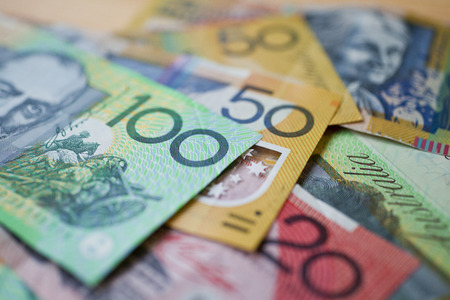 A pile of Australian currency with a shallow depth of fieldの写真素材