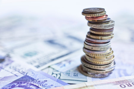 International currencies. Money from the United States, Europe, Britain and Hong Kong