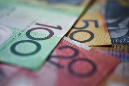 Australian money, currency or cash flat on tableの写真素材