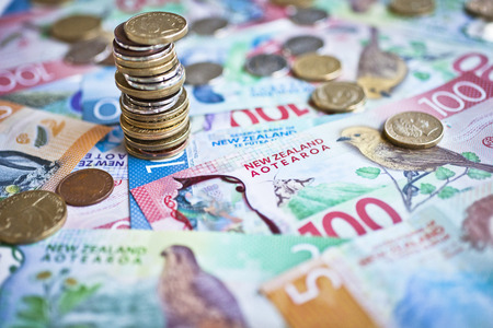 New Zealand cash, money or currency. Notes and coinsの写真素材