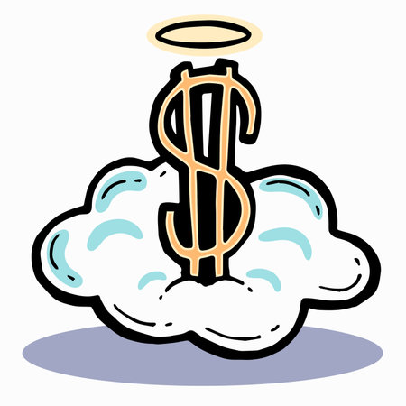 This is a golden money symbol with halo resting on a fluffy cloud. Itâs a vector illustration representing a tithe offering charity donation icon. Gold dollar sign art illustrationのイラスト素材