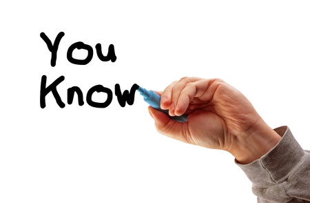 Closeup of a hand writing a message "You Know" with a marker, possibly for a business strategy, isolated on a white background.の写真素材