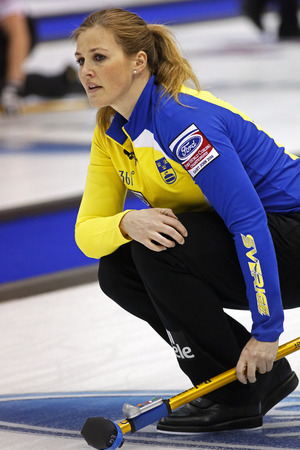 SAINT JOHN, CANADA - March 19: Sweden's Christina Bertrup at the Ford World Women's Curling Championship March 19, 2014 in Saint John, Canada.のeditorial素材
