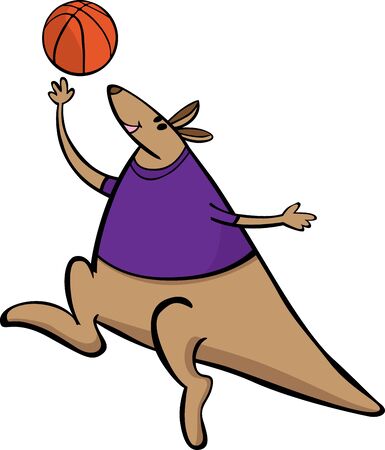 Vector kangaroo basketball sport mascot cartoon illustration. Suitable for logo and posters. Kids and college sports mascot.のイラスト素材