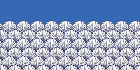 Vector blue and white seashells horizontal border pattern. Suitable for gift wrap, textile and wallpaper.のイラスト素材