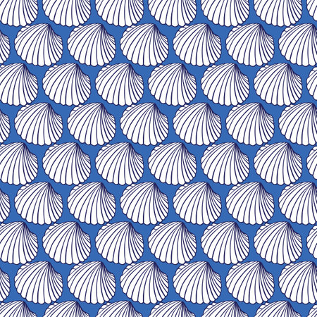 Vector blue rows of cockles clam seashells repeat pattern 05. Suitable for gift wrap, textile and wallpaper.のイラスト素材