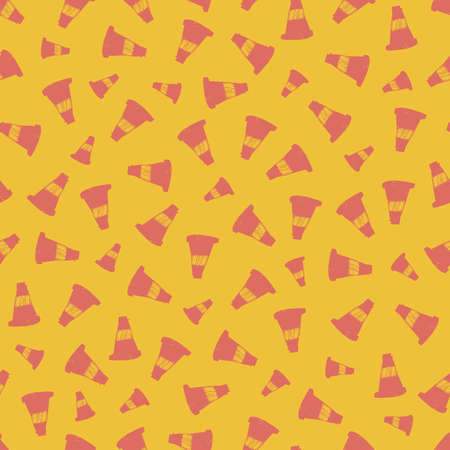 Vector yellow and red traffic cones polka dot seamless pattern background. Suitable for textile, gift wrap and wallpaper.のイラスト素材