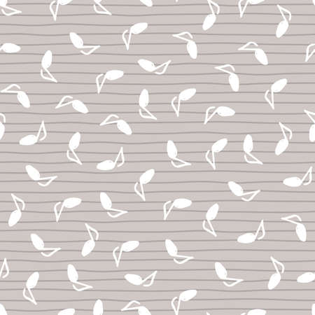 Vector grey scattered pen sketched music notes pattern with stripes 01. Perfect for fabric, gift wrap and wallpaper projects.のイラスト素材