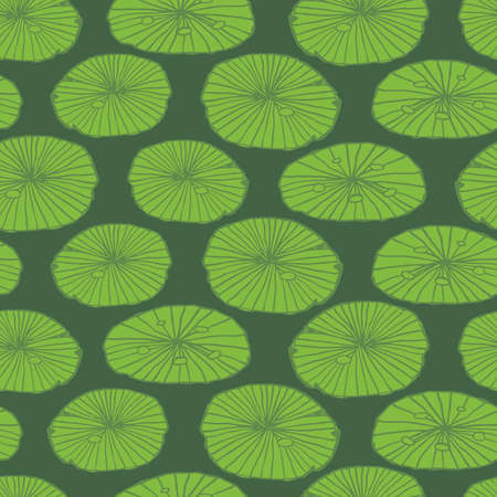 Vector green rows of water lily pads leaves repeat pattern. Suitable for textile, gift wrap and wallpaper.のイラスト素材