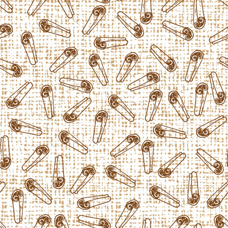 Vector white cinnamon sticks seamless pattern with canvas background 01. Suitable for textile, cafe menu design and wallpaper.のイラスト素材