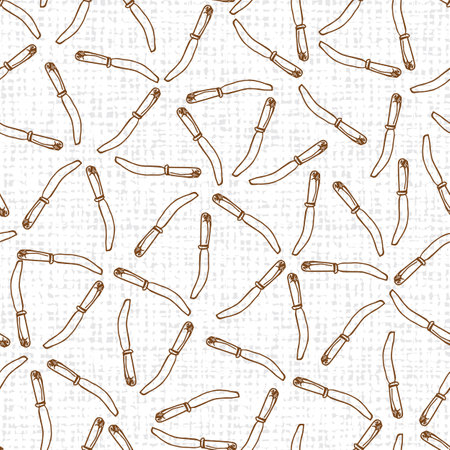 Vector white seamless pattern with brown hand drawn table knifes 03. Perfect for fabric, scrapbooking and wallpaper projects.のイラスト素材