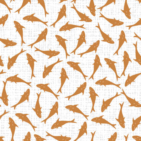 Vector white shark pen sketch scattered repeat pattern with canvas background 04. Suitable for textile, gift wrap and wallpaper.のイラスト素材