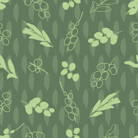 Vector seamless monochrome green cute leaves doodle pattern. Suitable for wallpaper and textile.のイラスト素材