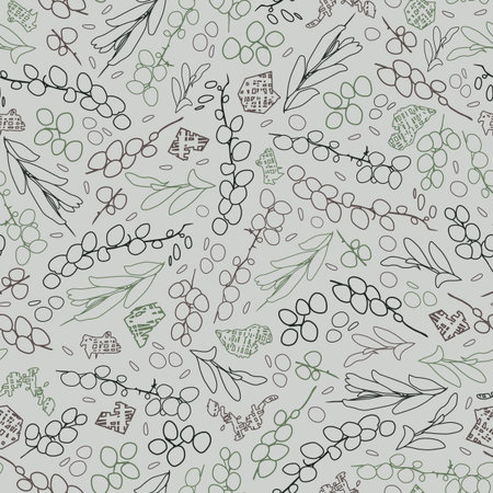 Vector grey outlines tropical round leaf abstract plants seamless background pattern. Suitable for...