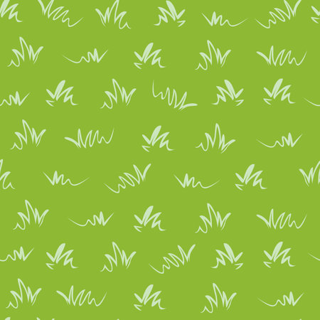 Vector green grass seamless repeat vector background. Doodle style blades of grass. Suitable for textile, gift wrap and wallpaper.のイラスト素材