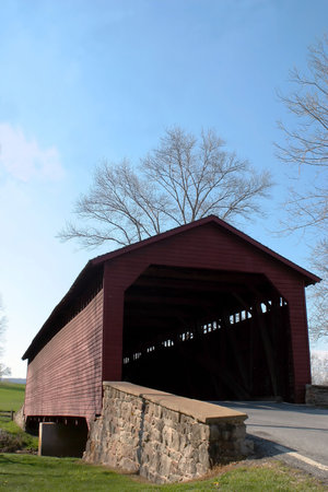 Utica Mills covered bridge in Fredrick, MD Vertical