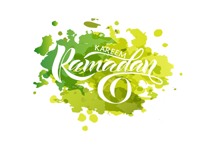 Vector illustration of text Ramadan Kareem for postcards. Ramadan Kareem badge, tag and icon. Template for postcards, invitation, banner, poster, lettering, calligraphy of Ramadan Kareem text.のイラスト素材