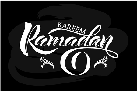 Vector Illustration of text Ramadan Kareem for postcards. Ramadan Kareem badge, tag and icon. Template for postcards, invitation, banner, poster. Lettering, calligraphy of Ramadan Kareem text. EPS 10の写真素材