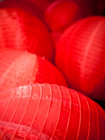 Red party balloons supported by internal ribsの写真素材