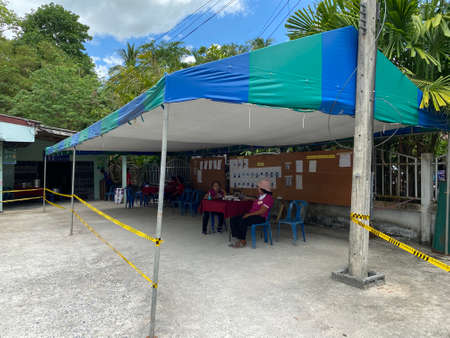 Thai local elections; The election of member of the district council on March 28, 2021 during Covid-19 in Huaynang sub-district, Trang province in southern of Thailand.のeditorial素材