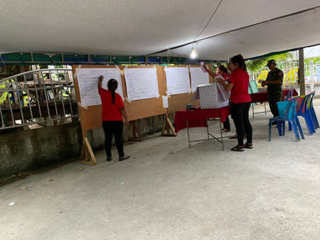 Thai local elections; The election of member of the district council on March 28, 2021 during Covid-19 in Huaynang sub-district, Trang province in southern of Thailand.のeditorial素材