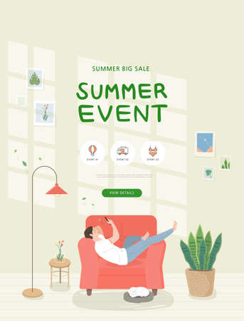 summer shopping event illustration. Bannerのイラスト素材