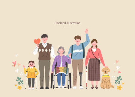 A group of disabled person illustrationのイラスト素材