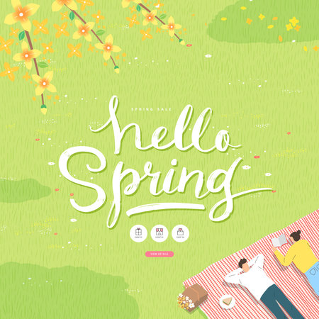 Spring sale template with beautiful flower. Vector illustration
